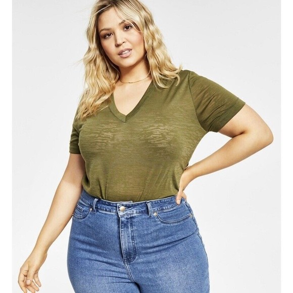 NWT Nina Parker Women's Plus Trendy V-Neck Tee Bodysuit Ivy Green  Size 2X - Picture 1 of 14